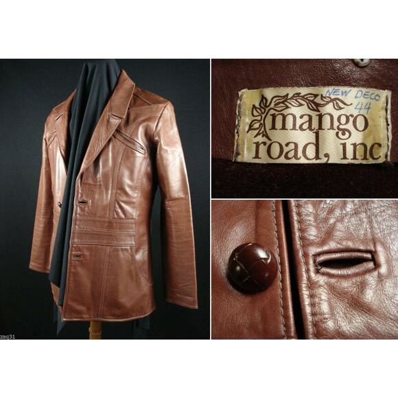 Vintage MANGO ROAD "New Deco" Leather Jacket Coat East West Era sz 44